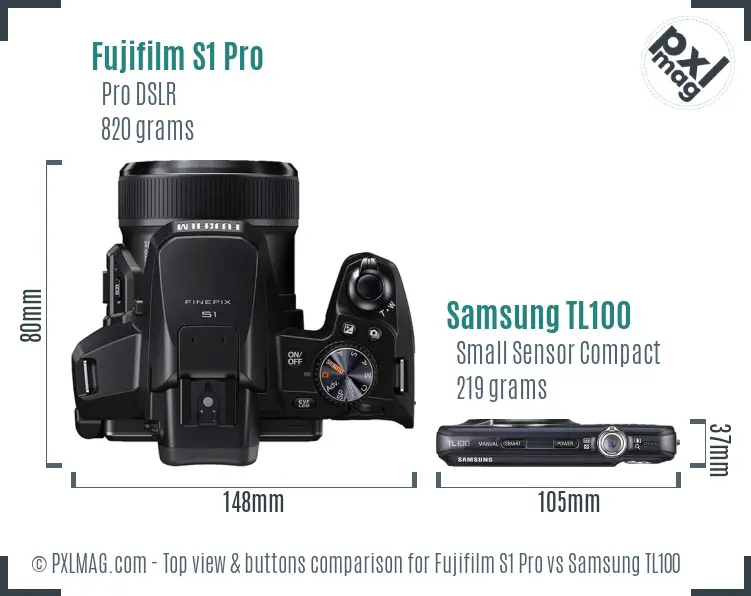 Fujifilm S1 Pro vs Samsung TL100 top view buttons comparison