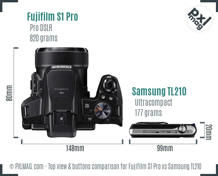 Fujifilm S1 Pro vs Samsung TL210 top view buttons comparison