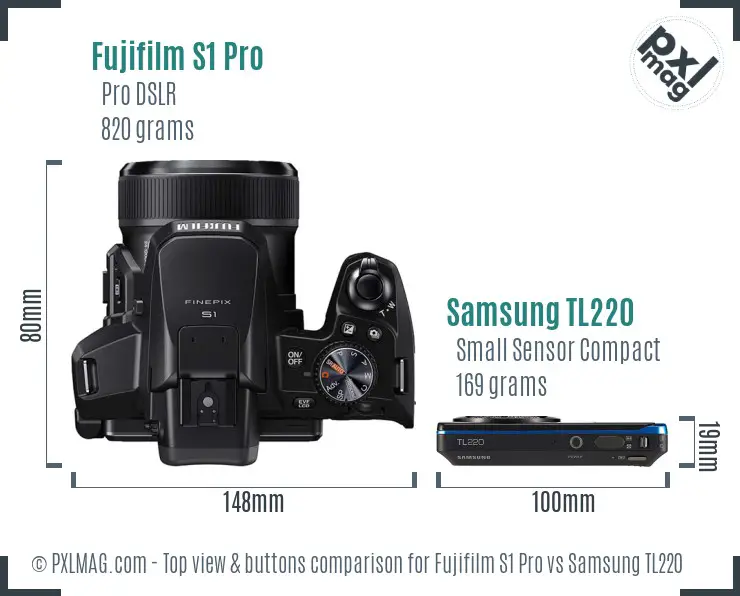 Fujifilm S1 Pro vs Samsung TL220 top view buttons comparison Fujifilm S1 Pro vs Samsung TL220 top view buttons comparison