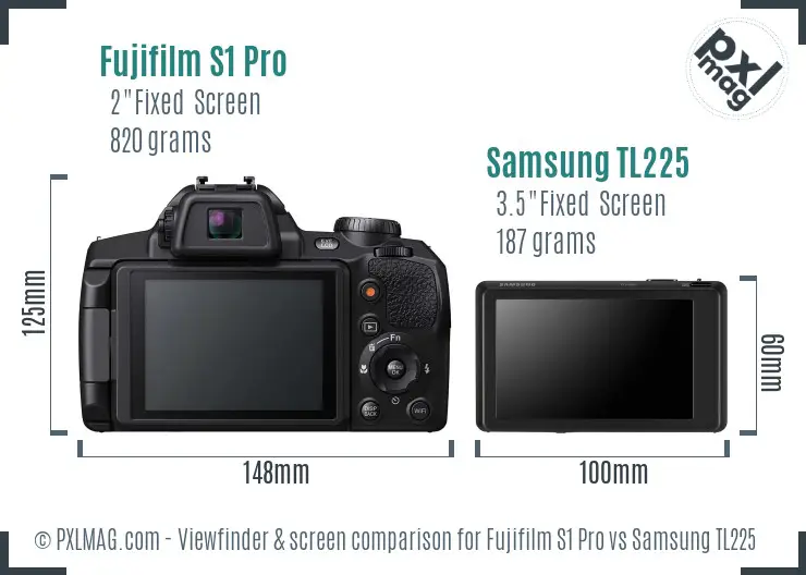 Fujifilm S1 Pro vs Samsung TL225 Screen and Viewfinder comparison