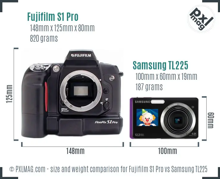 Fujifilm S1 Pro vs Samsung TL225 size comparison