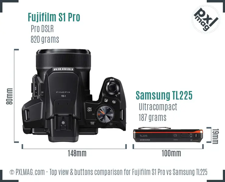 Fujifilm S1 Pro vs Samsung TL225 top view buttons comparison