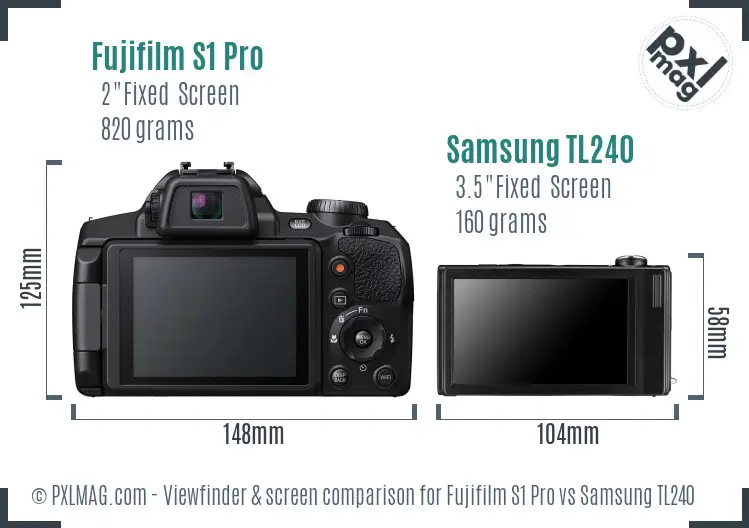 Fujifilm S1 Pro vs Samsung TL240 Screen and Viewfinder comparison
