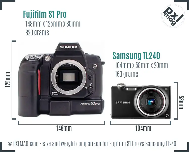 Fujifilm S1 Pro vs Samsung TL240 size comparison