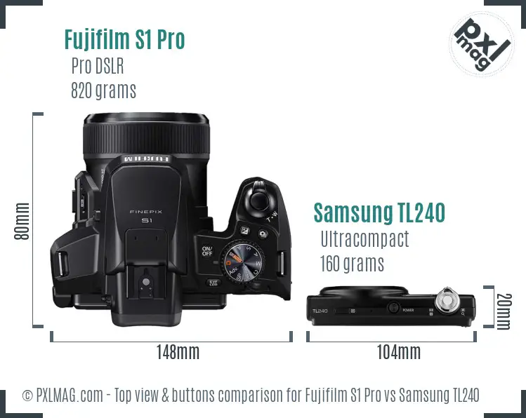 Fujifilm S1 Pro vs Samsung TL240 top view buttons comparison