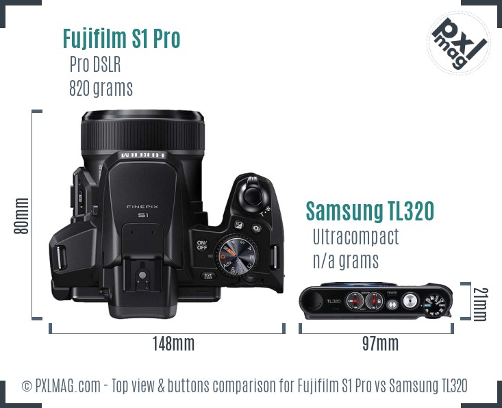 Fujifilm S1 Pro vs Samsung TL320 top view buttons comparison