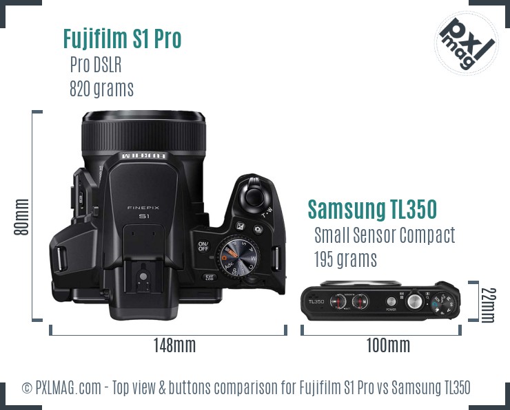 Fujifilm S1 Pro vs Samsung TL350 top view buttons comparison