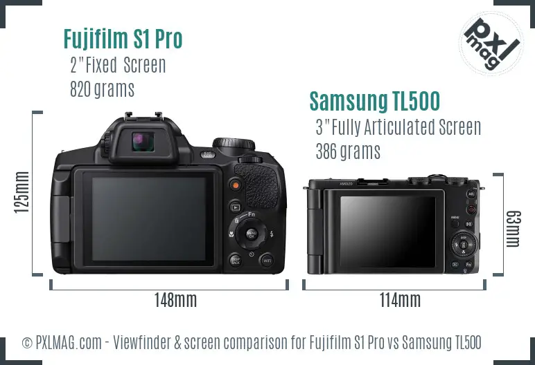 Fujifilm S1 Pro vs Samsung TL500 Screen and Viewfinder comparison