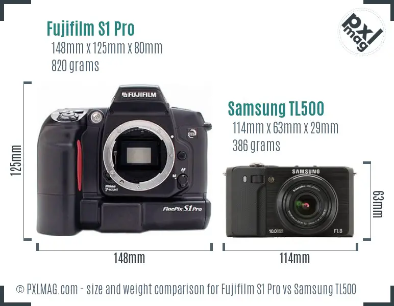 Fujifilm S1 Pro vs Samsung TL500 size comparison