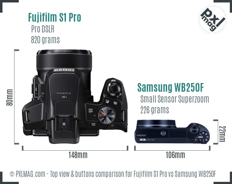 Fujifilm S1 Pro vs Samsung WB250F top view buttons comparison