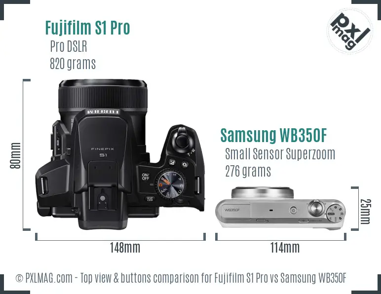 Fujifilm S1 Pro vs Samsung WB350F top view buttons comparison Fujifilm S1 Pro vs Samsung WB350F top view buttons comparison