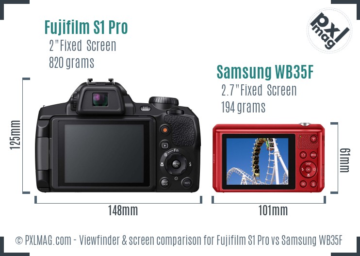Fujifilm S1 Pro vs Samsung WB35F Screen and Viewfinder comparison