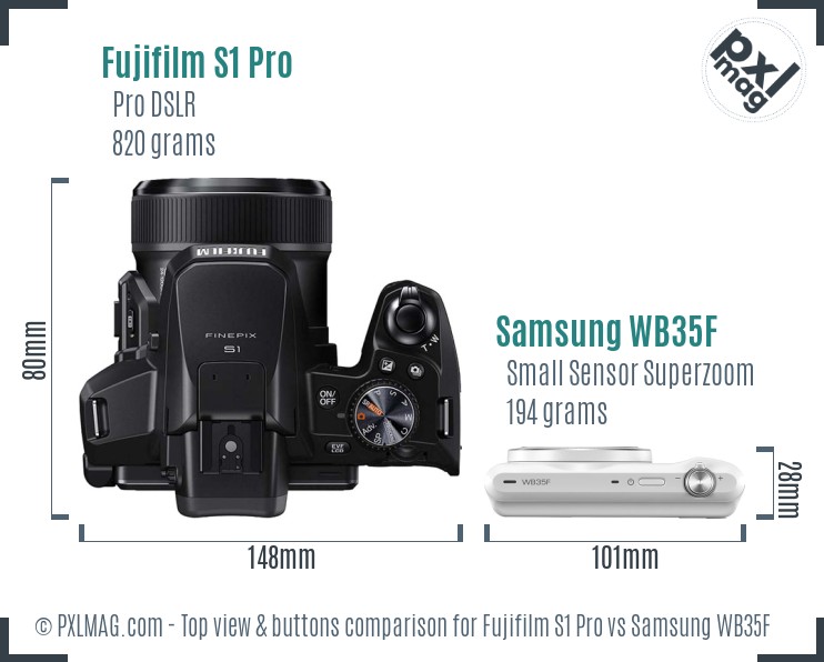 Fujifilm S1 Pro vs Samsung WB35F top view buttons comparison