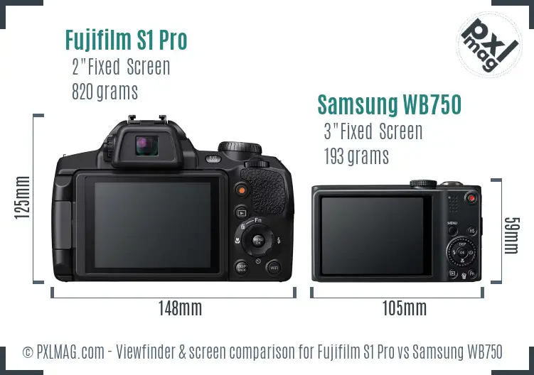 Fujifilm S1 Pro vs Samsung WB750 Screen and Viewfinder comparison