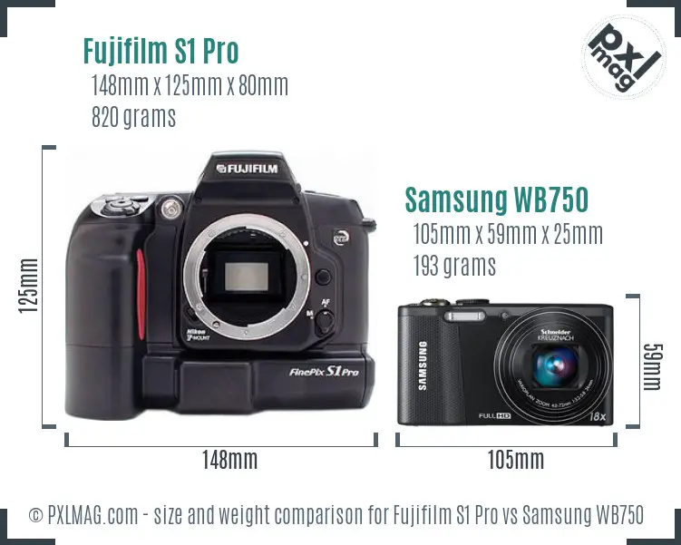 Fujifilm S1 Pro vs Samsung WB750 size comparison