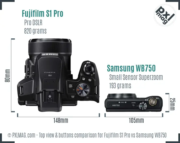 Fujifilm S1 Pro vs Samsung WB750 top view buttons comparison