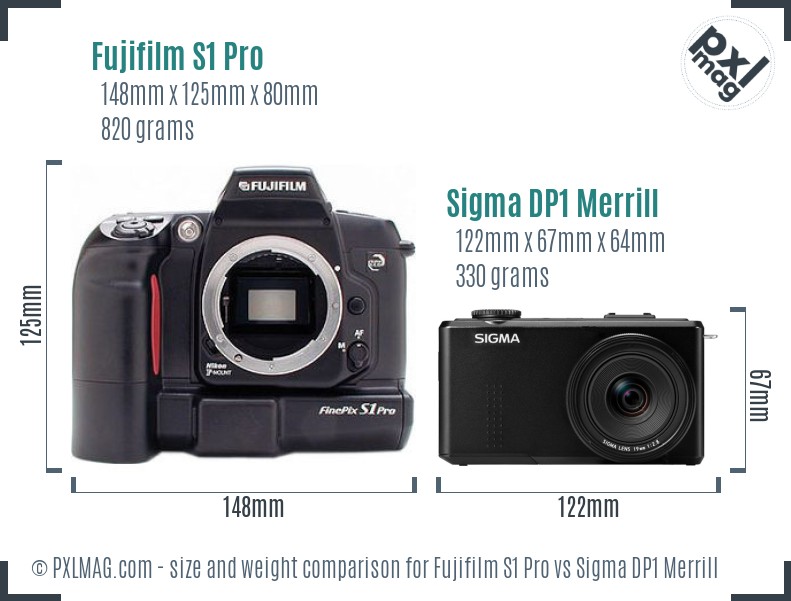 Fujifilm S1 Pro vs Sigma DP1 Merrill size comparison
