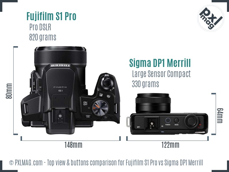 Fujifilm S1 Pro vs Sigma DP1 Merrill top view buttons comparison
