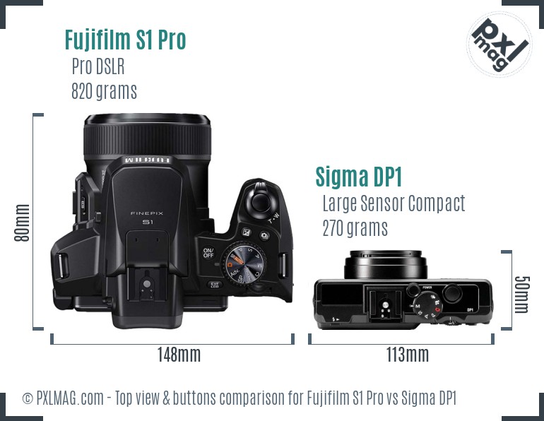Fujifilm S1 Pro vs Sigma DP1 top view buttons comparison