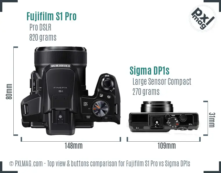 Fujifilm S1 Pro vs Sigma DP1s top view buttons comparison