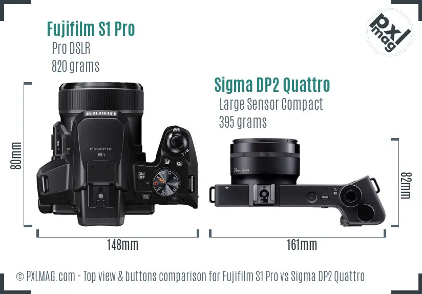 Fujifilm S1 Pro vs Sigma DP2 Quattro top view buttons comparison