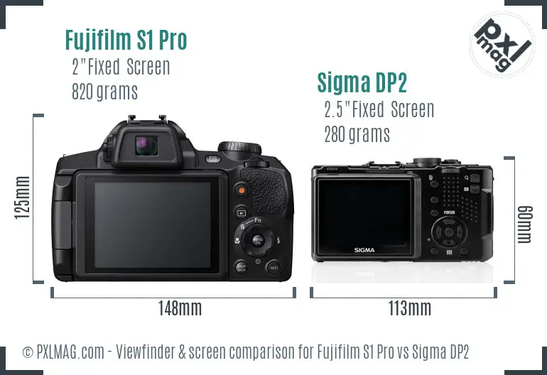 Fujifilm S1 Pro vs Sigma DP2 Screen and Viewfinder comparison