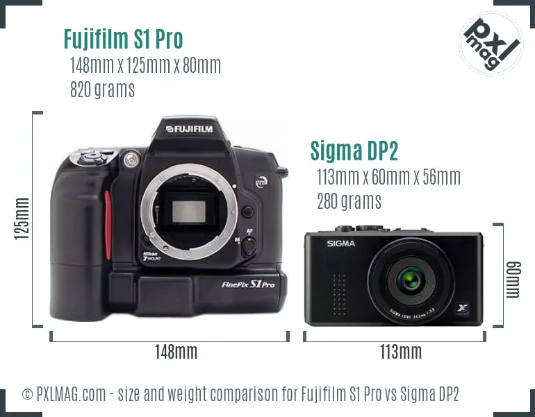 Fujifilm S1 Pro vs Sigma DP2 size comparison
