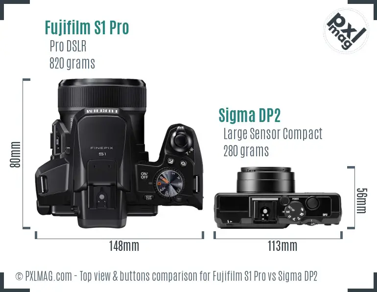 Fujifilm S1 Pro vs Sigma DP2 top view buttons comparison