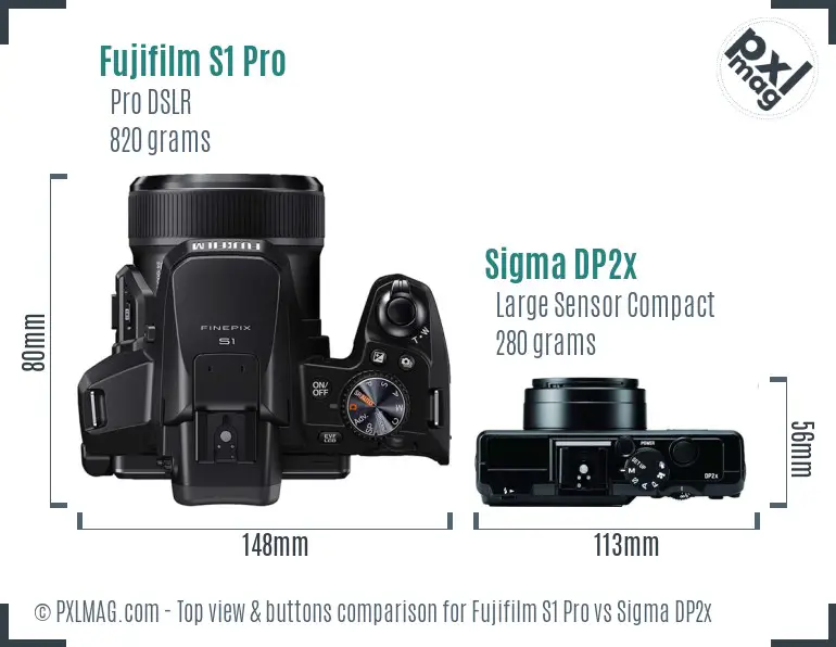 Fujifilm S1 Pro vs Sigma DP2x top view buttons comparison Fujifilm S1 Pro vs Sigma DP2x top view buttons comparison