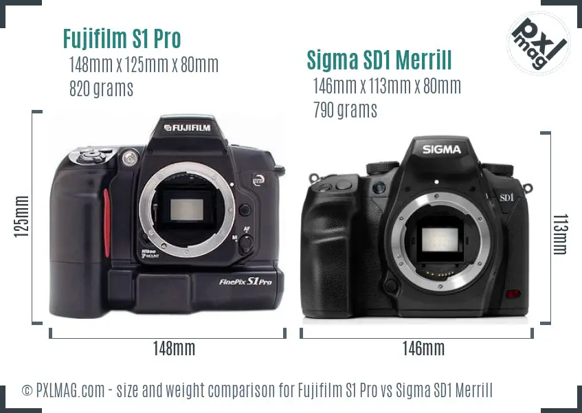 Fujifilm S1 Pro vs Sigma SD1 Merrill size comparison