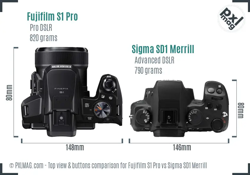 Fujifilm S1 Pro vs Sigma SD1 Merrill top view buttons comparison