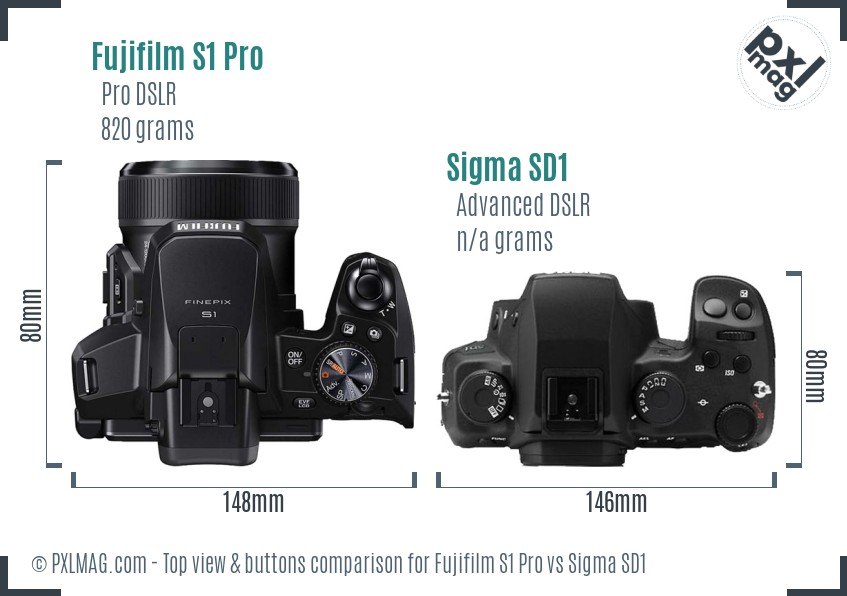 Fujifilm S1 Pro vs Sigma SD1 top view buttons comparison