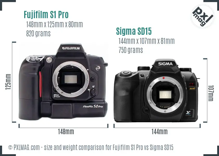Fujifilm S1 Pro vs Sigma SD15 size comparison