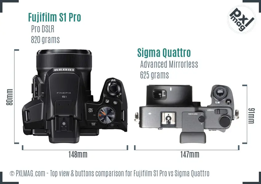 Fujifilm S1 Pro vs Sigma Quattro top view buttons comparison Fujifilm S1 Pro vs Sigma Quattro top view buttons comparison