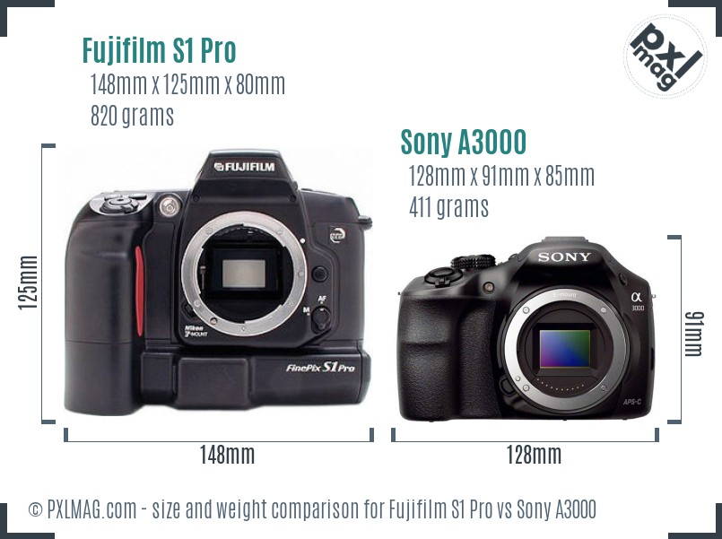 Fujifilm S1 Pro vs Sony A3000 size comparison