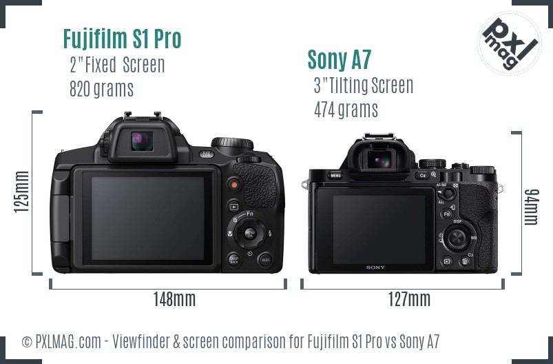 Fujifilm S1 Pro vs Sony A7 Screen and Viewfinder comparison