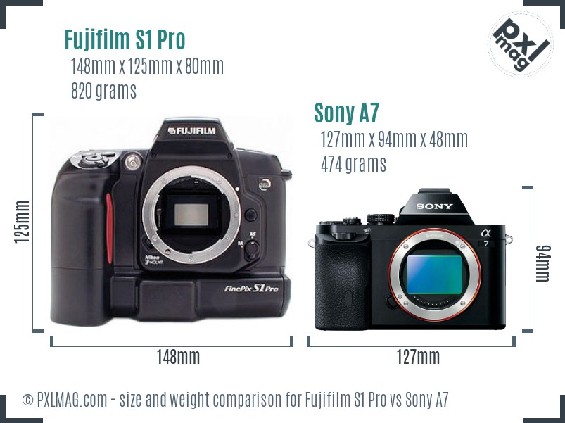 Fujifilm S1 Pro vs Sony A7 size comparison
