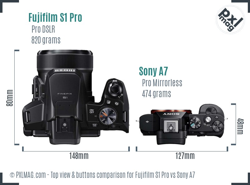 Fujifilm S1 Pro vs Sony A7 top view buttons comparison