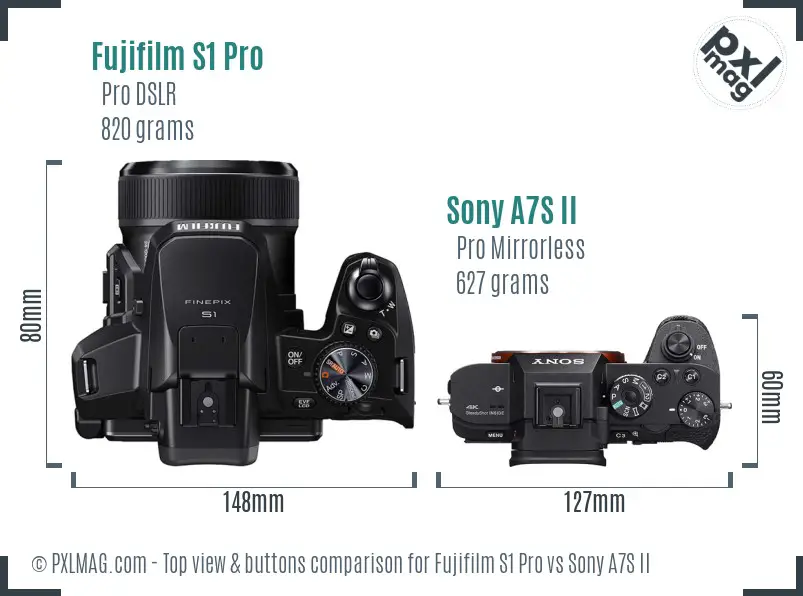 Fujifilm S1 Pro vs Sony A7S II top view buttons comparison Fujifilm S1 Pro vs Sony A7S II top view buttons comparison
