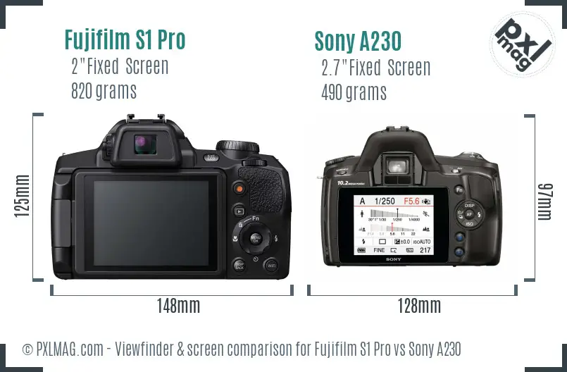 Fujifilm S1 Pro vs Sony A230 Screen and Viewfinder comparison