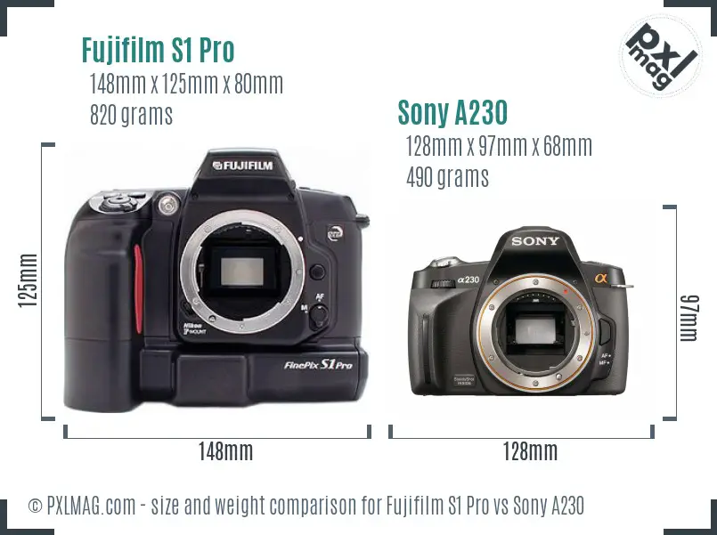 Fujifilm S1 Pro vs Sony A230 size comparison