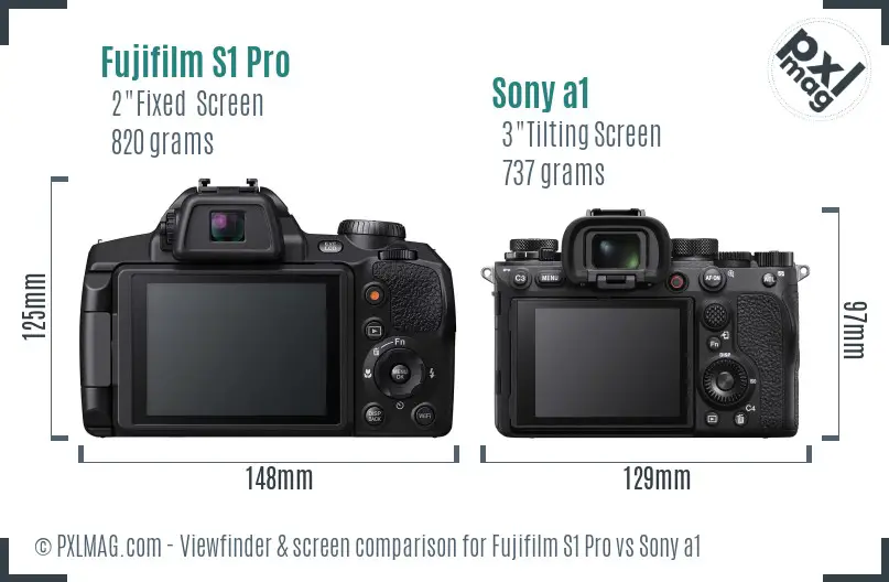 Fujifilm S1 Pro vs Sony a1 Screen and Viewfinder comparison