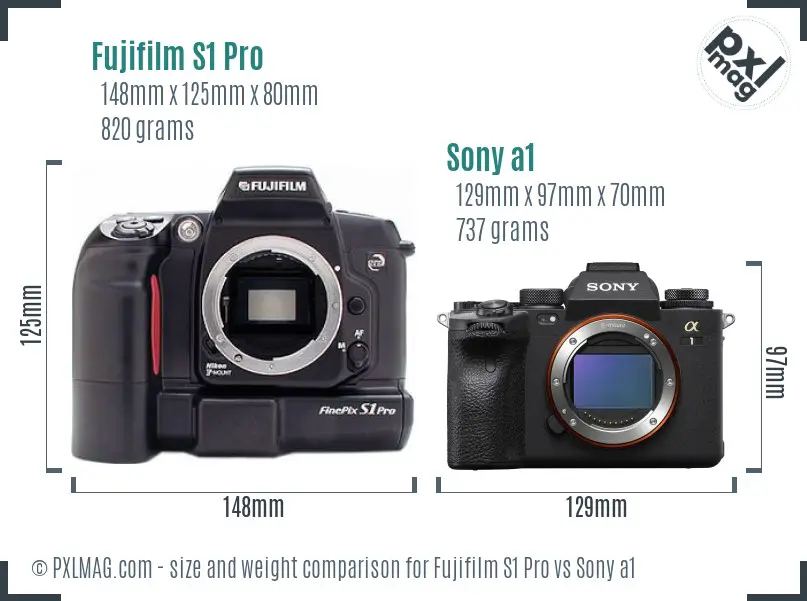 Fujifilm S1 Pro vs Sony a1 size comparison