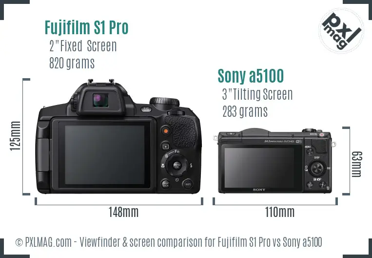 Fujifilm S1 Pro vs Sony a5100 Screen and Viewfinder comparison