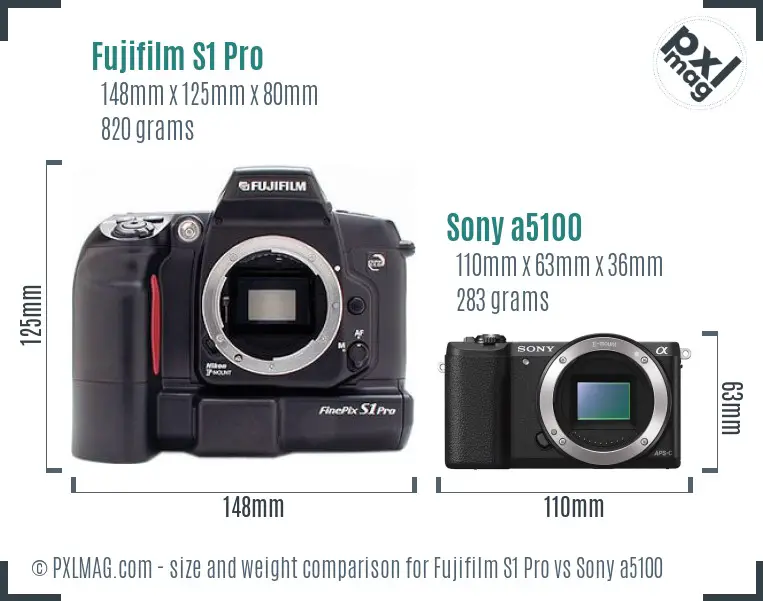 Fujifilm S1 Pro vs Sony a5100 size comparison