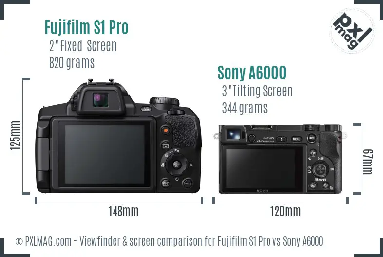 Fujifilm S1 Pro vs Sony A6000 Screen and Viewfinder comparison