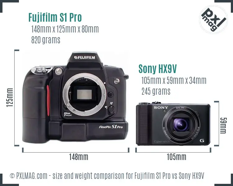 Fujifilm S1 Pro vs Sony HX9V size comparison