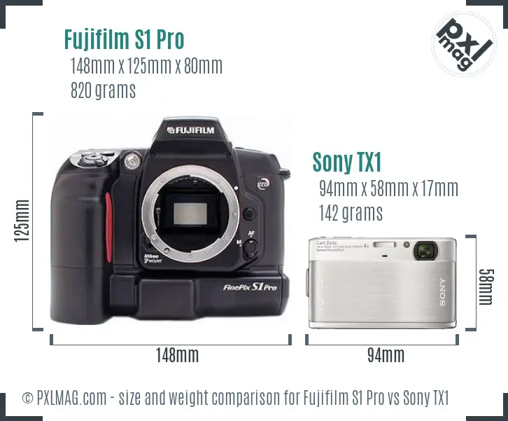 Fujifilm S1 Pro vs Sony TX1 size comparison