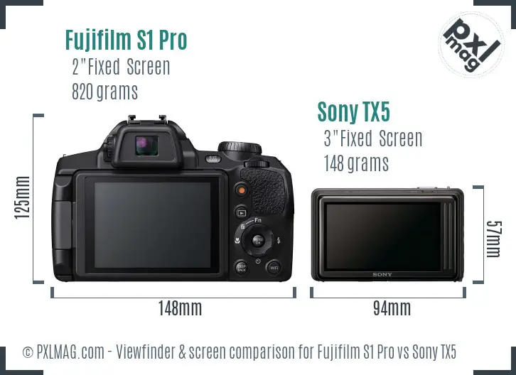 Fujifilm S1 Pro vs Sony TX5 Screen and Viewfinder comparison Fujifilm S1 Pro vs Sony TX5 Screen and Viewfinder comparison