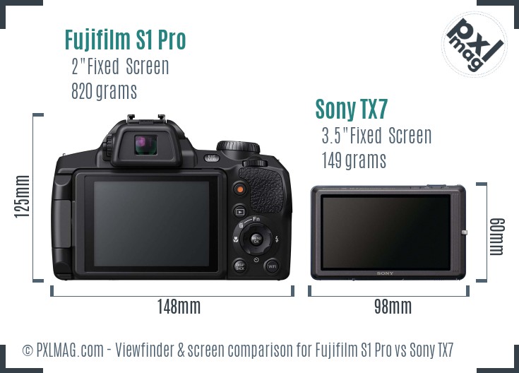 Fujifilm S1 Pro vs Sony TX7 Screen and Viewfinder comparison